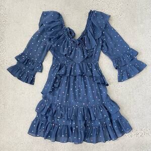 Rebecca Taylor Silk Glitter Gem Chiffon Ruffle Dress